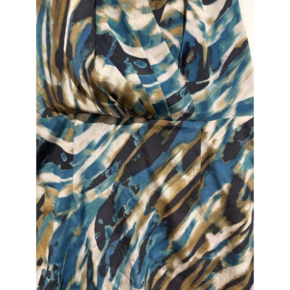 Silk Abstract Teal Blue Gold Halter Neck Babydoll ruche Dress Sz 2 y2k 90s fairy - Picture 7 of 11